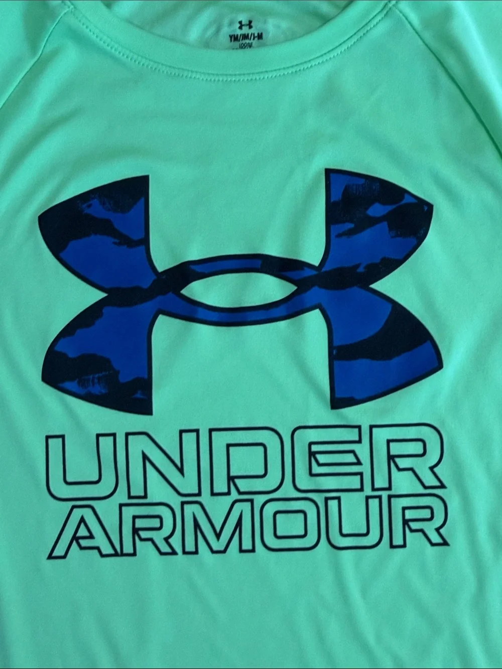 Under Armour Neon Green Youth Short Sleeve Tee with Blue Logo